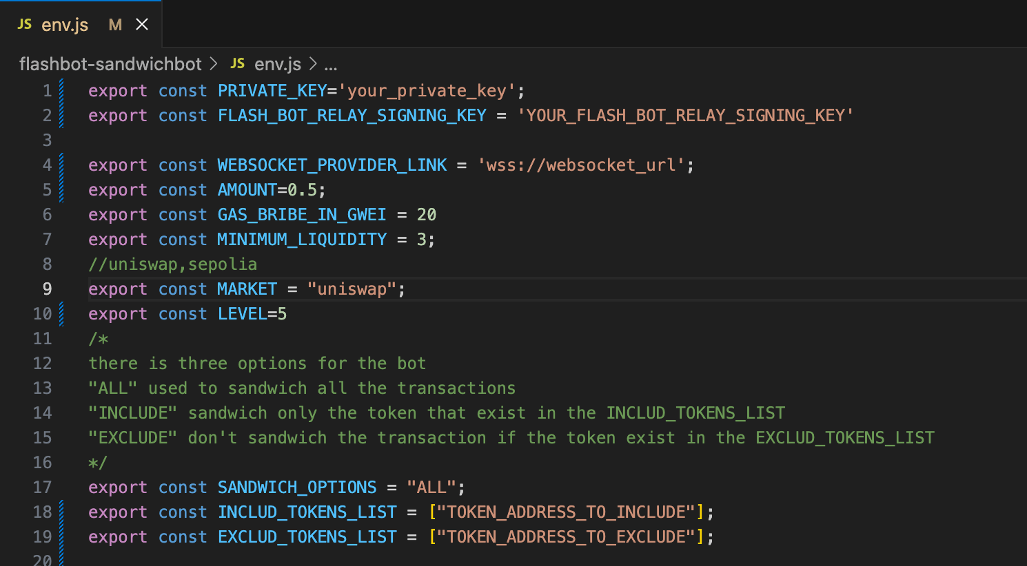 screen shot from fastlybot mev sandwich bot config file