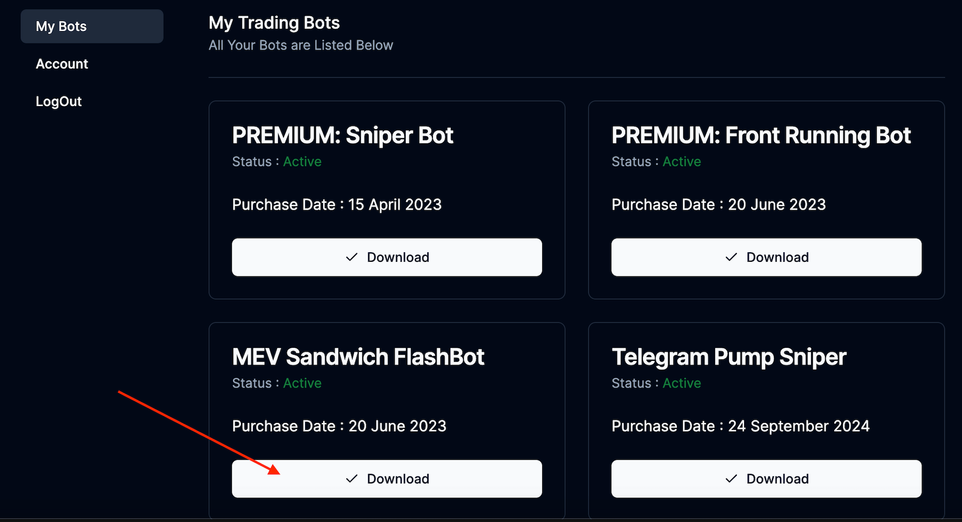 Fastlybot Dashboard with all the trading bots