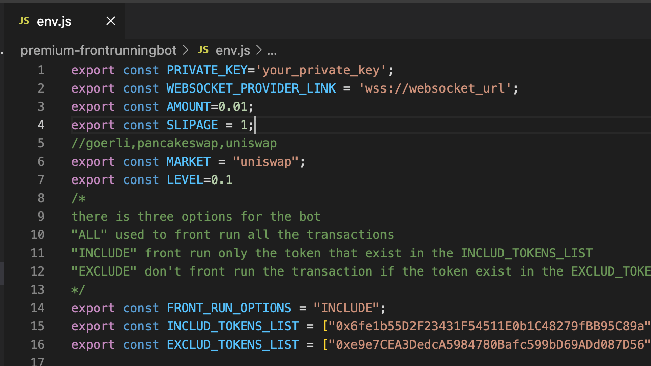 screen shor for the premium fronrunning bot config file